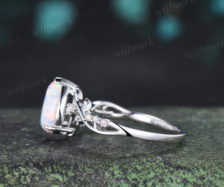 Pear cut opal engagement ring vintage leaf twig opal ring nature inspired wedding ring gifts for her