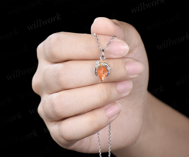 Kite cut sunstone necklace unique moon star citrine peridot accent pendant necklace for women