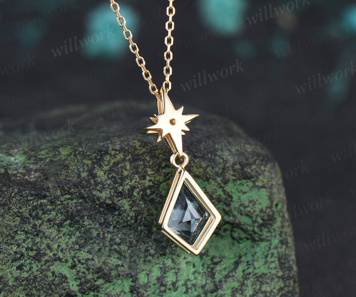 Kite Cut Natural Aquamarine Polaris Necklace Earrings Set Vintage Milgrain Aquamarine Moissanite Jewelry Set
