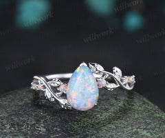 Pear cut opal engagement ring vintage leaf twig opal ring nature inspired wedding ring gifts for her