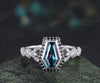 Vintage coffin alexandrite engagement ring kite color change stone black diamond halo art deco butterfly diamond ring unique bridal ring