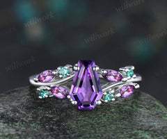 Coffin cut amethyst split shank engagement ring marquise amethyst emearld ring birthstone promise ring gifts for her