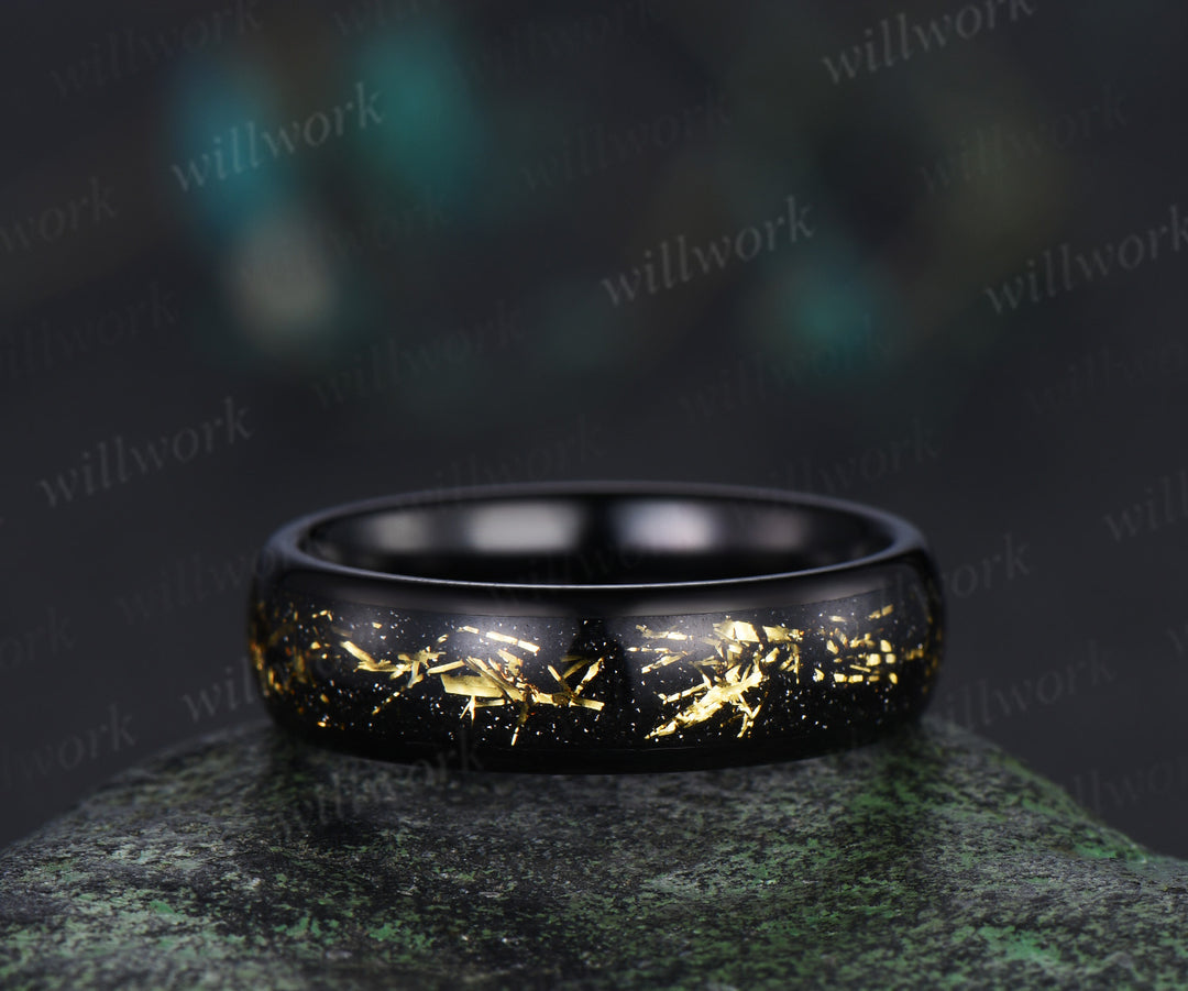 Vintage Kite Cut Citrine Milgrain Split Shank Ring & Bold Tungsten Men Wedding Band Unique Couple Rings