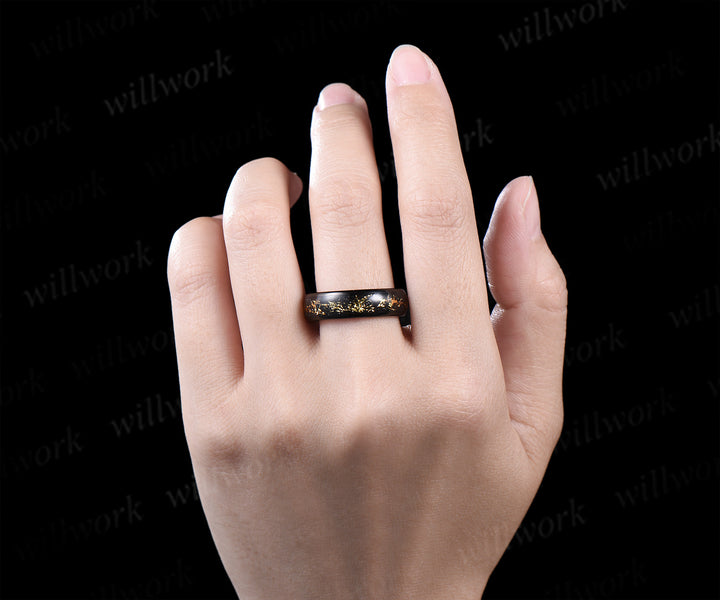Vintage Kite Cut Citrine Milgrain Split Shank Ring & Bold Tungsten Men Wedding Band Unique Couple Rings