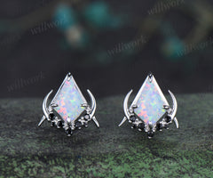Unique kite cut opal earrings solid 14k 18k rose gold gothic moon cluster black spinel stud earrings piercing earrings for women