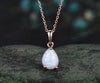 Pear shaped white opal necklace solid 14k rose gold Solitaire Teardrop opal pendant women anniversary gift