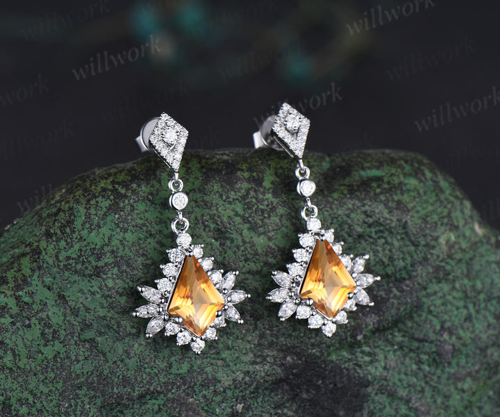 Kite citrine drop earrings marquise moissanite halo earrings vintage dangle piercing earrings wedding anniversary gifts