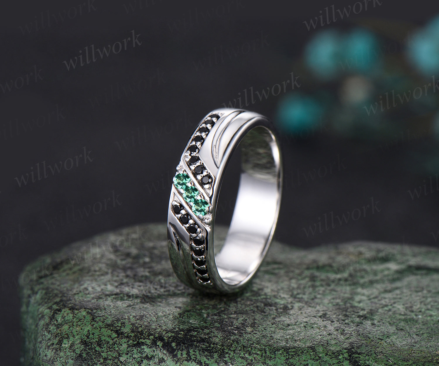 Natural Emerald Silver Men's Ring/925 Sterling Silver Ring/May Birthstone outlets Ring/Stylish Men's Ring/Wedding Ring/Engagement Ring/Gift For Him