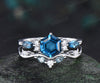 Hexagon cut London blue topaz engagement ring set stacking moissanite alexandrite bridal set women 14k white gold