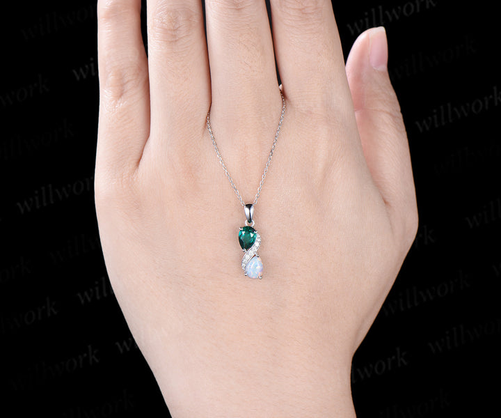 Unique Opal Emerald Pendant Necklace Women Alternative Moissanite fire opal necklace Vintage Snake Promise Gift pear shaped pendant for mom