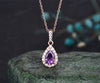 Pear shaped Amethyst  Necklace Solid 14k Rose Gold Vintage Unique Halo Diamond Necklace Pendant Women June Birthstone Anniversary Gift