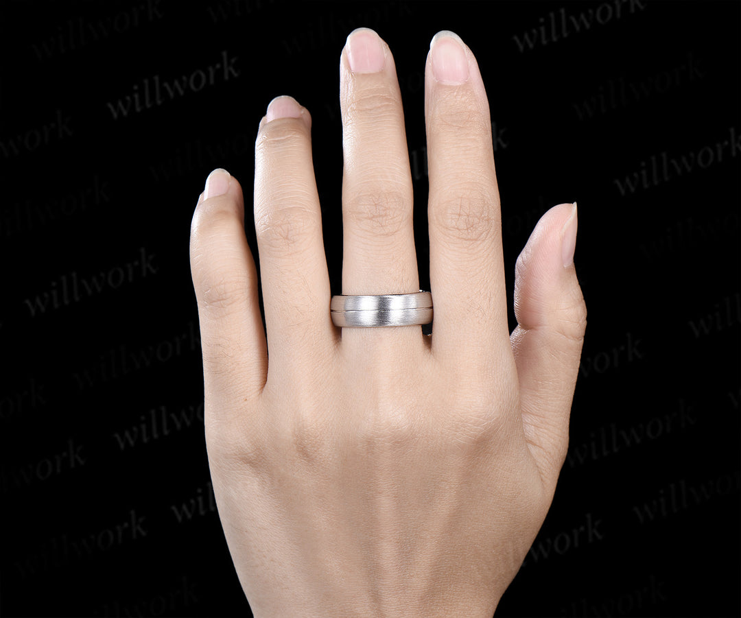 7mm brushed men ring full eternity band dome shaped concave center wedding ring for men
