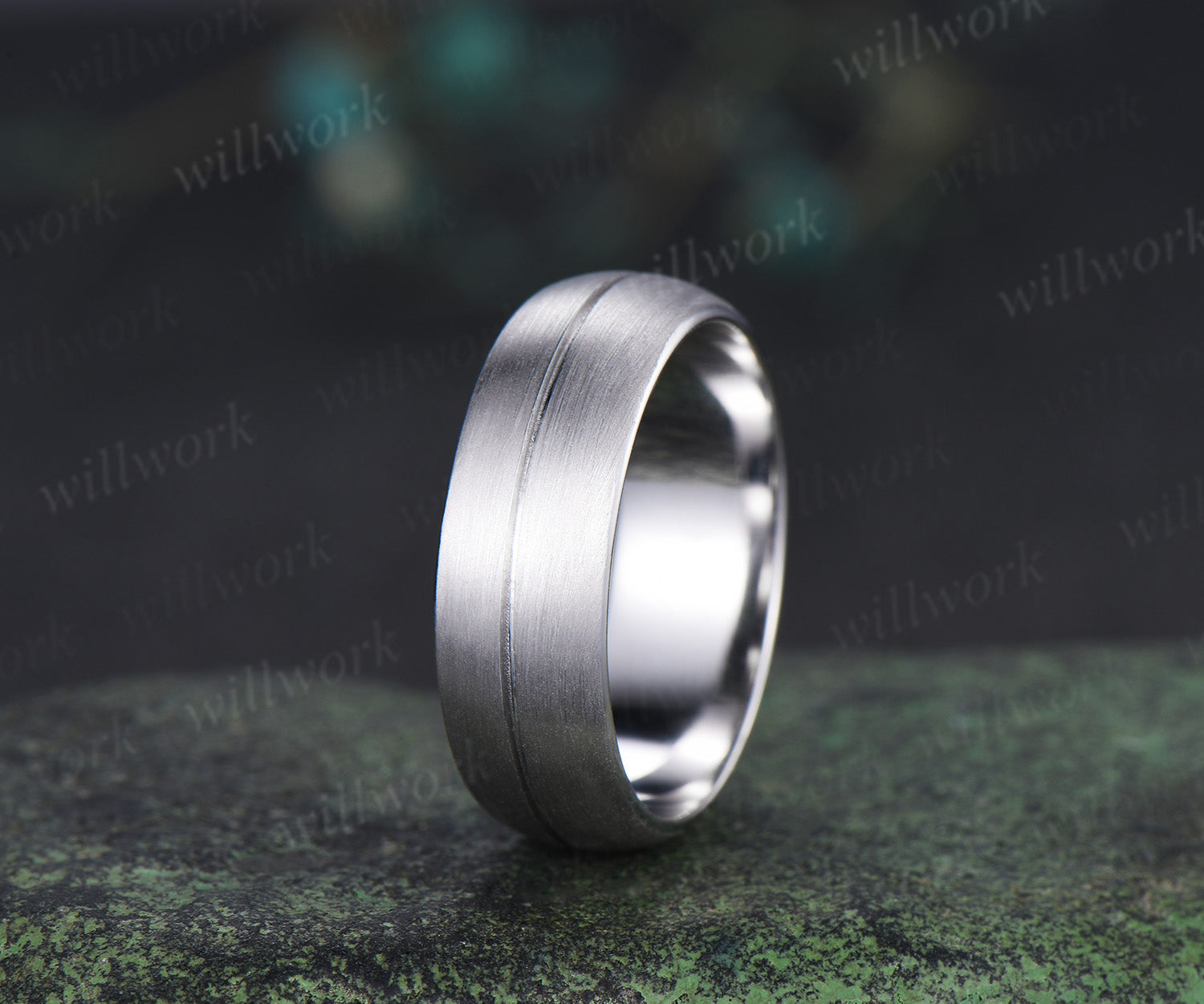 7mm brushed men ring full eternity band dome shaped concave center wed ...