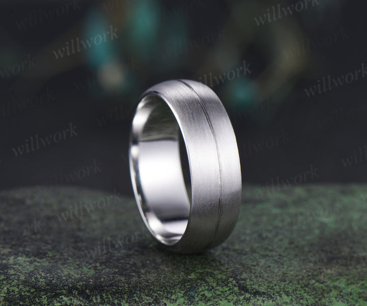 7mm brushed men ring full eternity band dome shaped concave center wedding ring for men