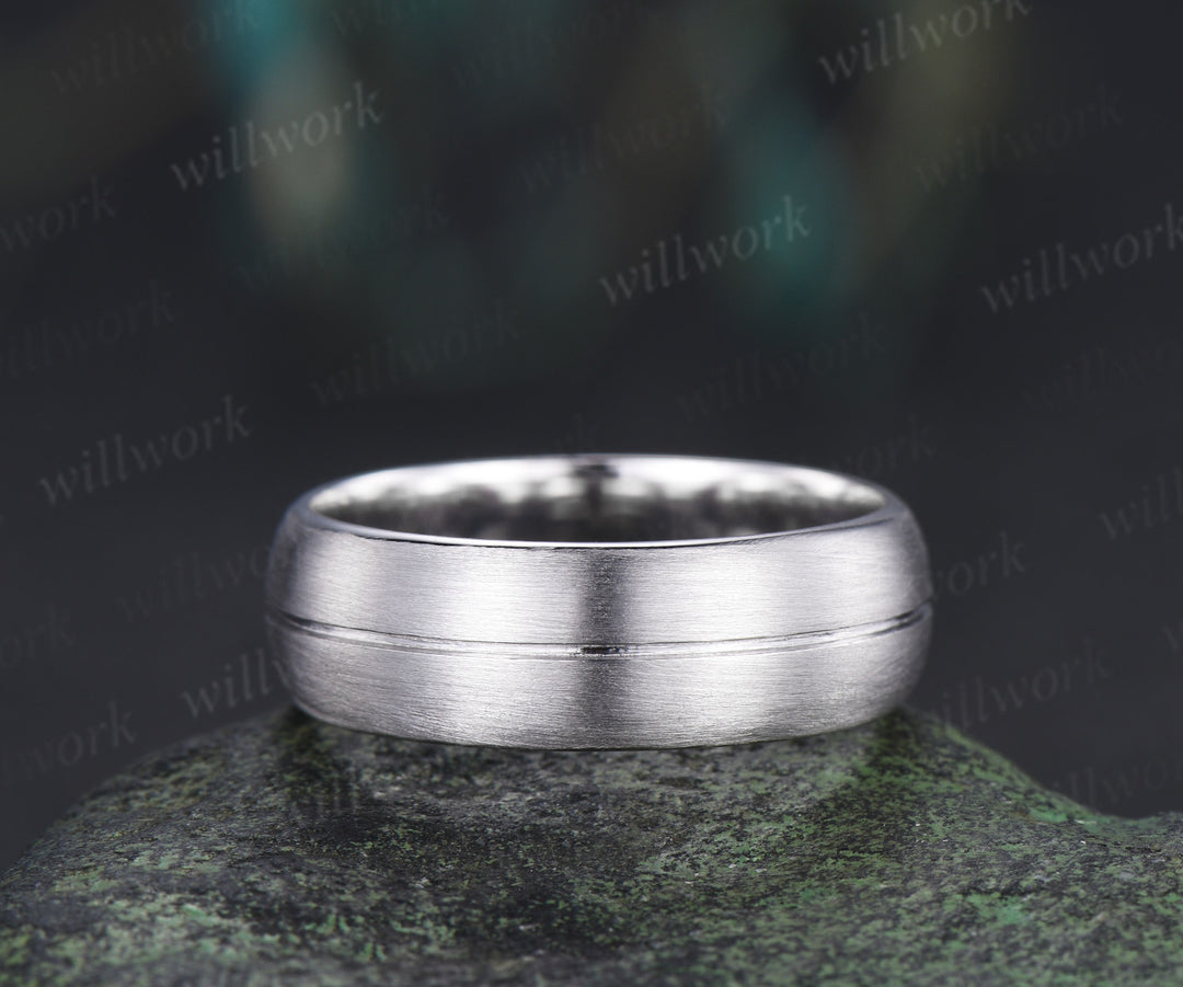 7mm brushed men ring full eternity band dome shaped concave center wedding ring for men