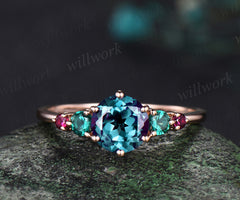 Alexandrite ring minimalist round Alexandrite engagement ring five stone emerald ruby ring birthstone mother's gifts
