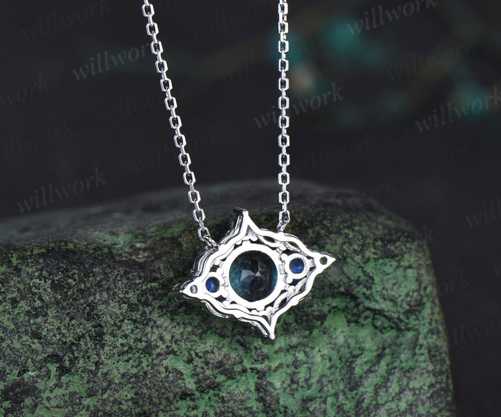 Vintage round cut alexandrite necklace art deco moonstone alexandrite pendant white gold necklace anniversary birthday gifts for women