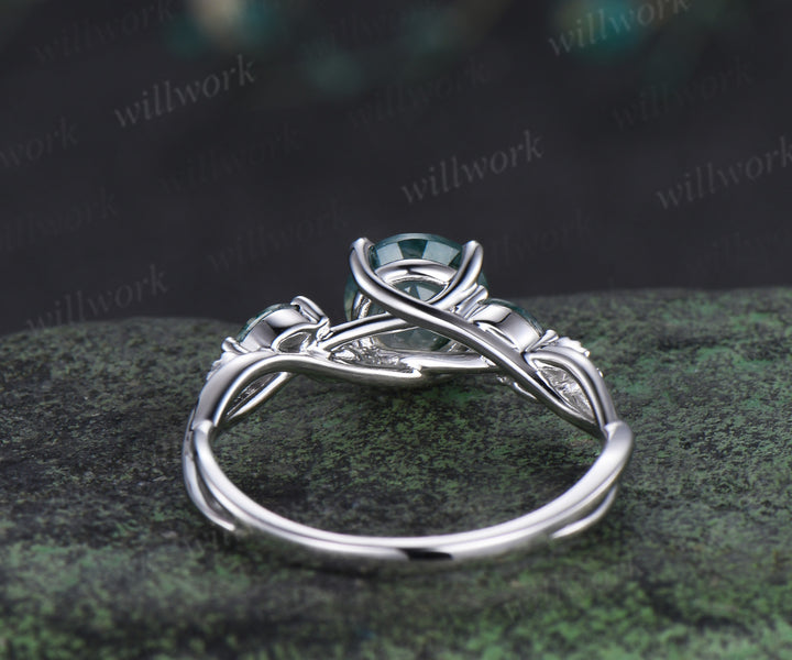Vintage round moss agate engagement ring marquise moss agate leaf infinity ring nature inspired bridal gifts