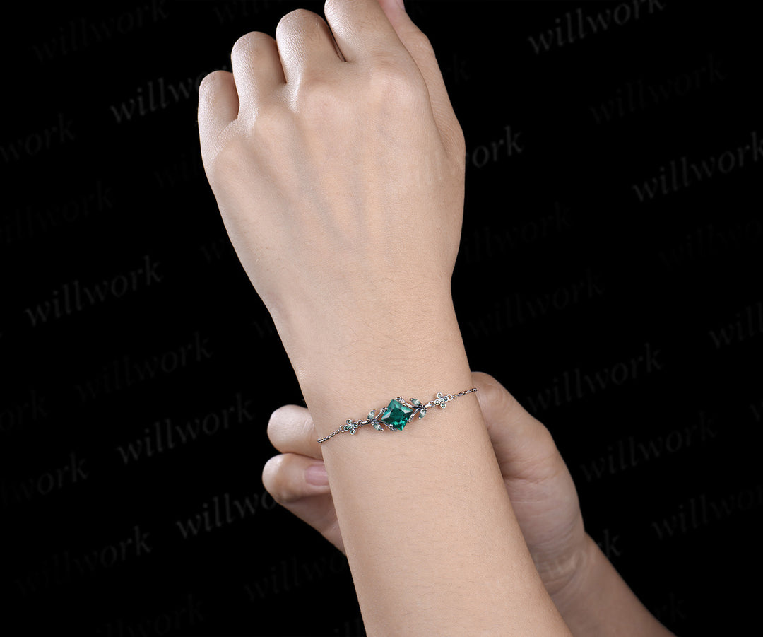 Princess cut emerald leaf bracelets art deco marquise moss agate clover emerald adjustable bracelet