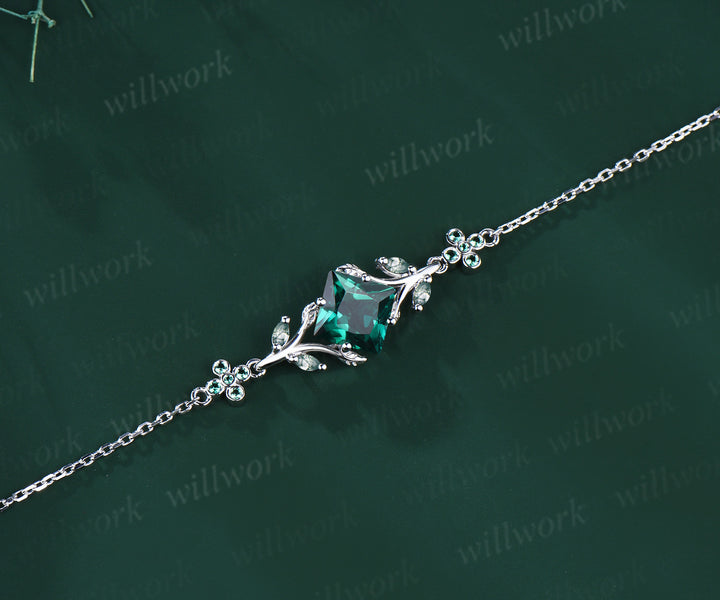 Princess cut emerald leaf bracelets art deco marquise moss agate clover emerald adjustable bracelet