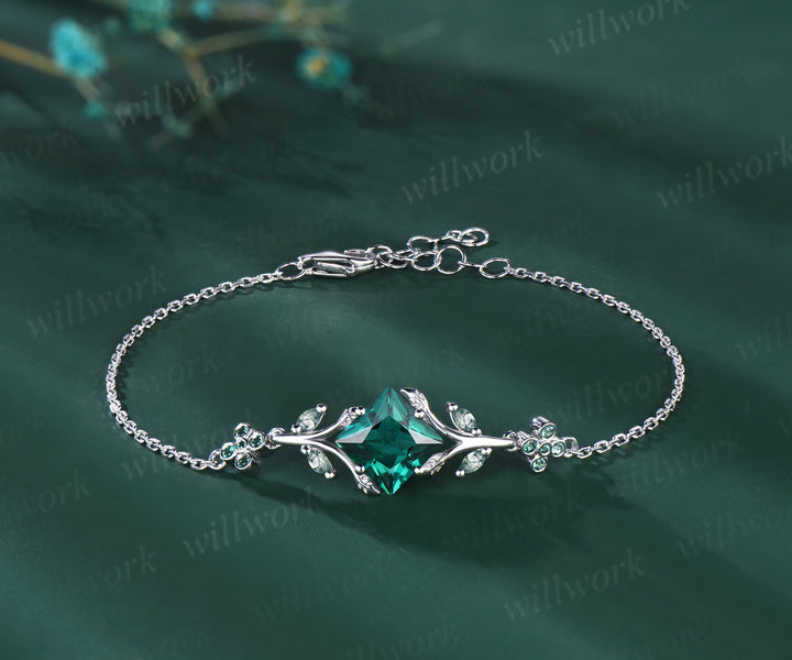 Princess cut emerald leaf bracelets art deco marquise moss agate clover emerald adjustable bracelet