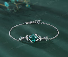 Princess cut emerald leaf bracelets art deco marquise moss agate clover emerald adjustable bracelet