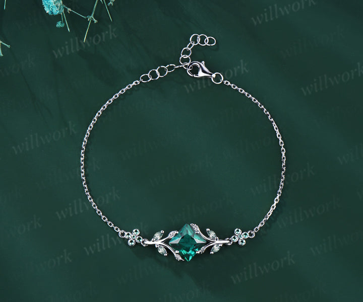 Princess cut emerald leaf bracelets art deco marquise moss agate clover emerald adjustable bracelet