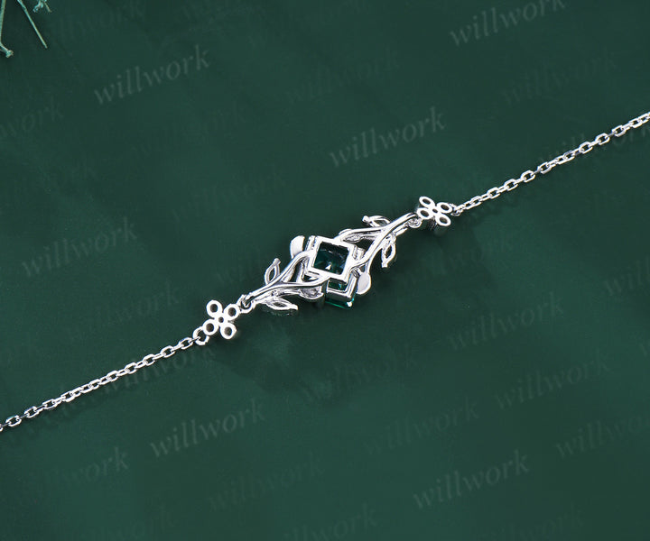 Princess cut emerald leaf bracelets art deco marquise moss agate clover emerald adjustable bracelet