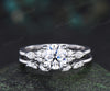 Round cut IGI Lab grown diamond engagement ring set solid 14k 18k white gold seven stone ring open gap wedding band timeless bridal set