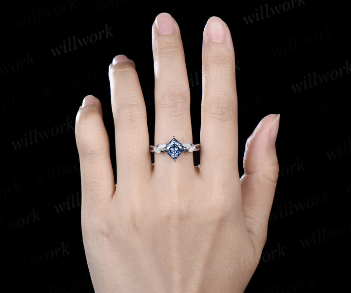 Princess cut blue moissanite engagement ring pear moissanite cluster split shank ring gifts for women