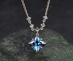 Princess cut alexandrite necklace unique color change gemstone pendant June birthstone gifts for women