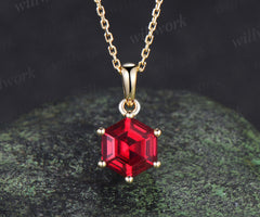 Unique hexagon ruby necklace minimalism red ruby pendant necklace July birthstone gifts for her