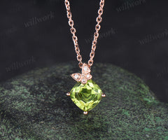 Cushion cut peridot moissanite pendant necklace unique butterfly solid 14k rose gold necklace August birthstone jewelry gifts