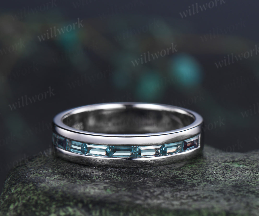 Heart Lab Grown Diamond Leaf Bridal Ring Set & Baguette Alexandrite Half Eternity Men Wedding Ring Nature Inspired Couple Ring Set