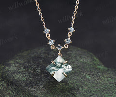 Princess cut moss agate necklace with alexandrite accents unique green gemstone pendant gifts