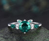 Round cut emerald engagement ring cat shaped ring lovely kitten May birthstone ring unique gifts for her