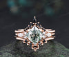 Princess cut moss agate ring set green moss agate marquise moissanite ring unique black spinel band enhancer wrap enchanting bridal set
