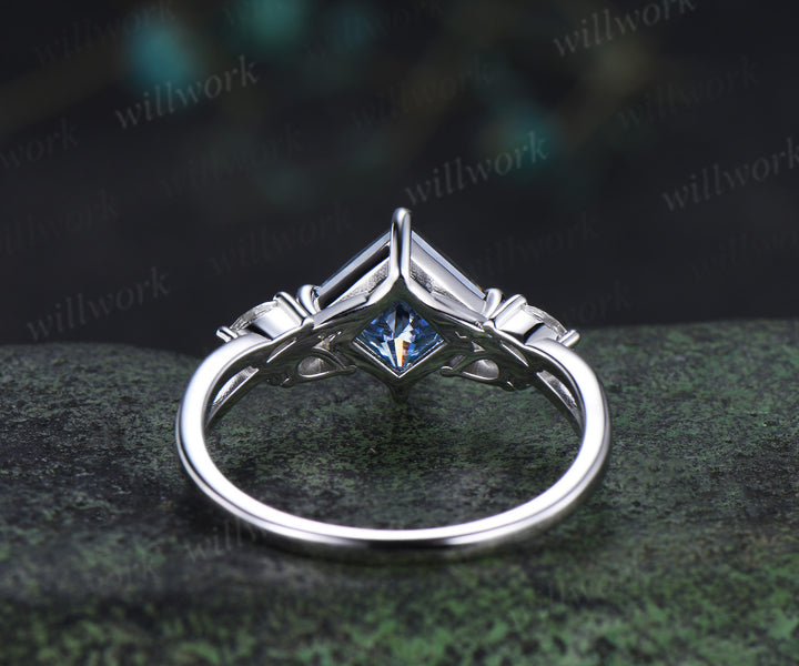 Princess cut blue moissanite engagement ring pear moissanite cluster split shank ring gifts for women