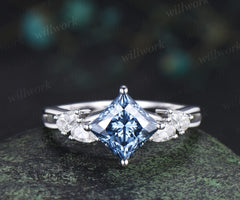 Princess cut blue moissanite engagement ring pear moissanite cluster split shank ring gifts for women