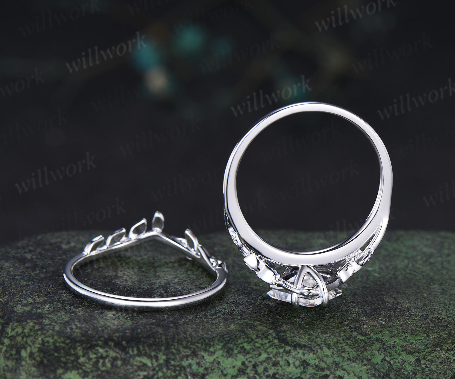 Princess cut lab grown diamond engagement ring leaf twig celtic