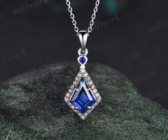 Kite cut sapphire pendant necklace vintage opals halo pendant blue sapphire pendant necklace September birthstone jewelry gifts for her