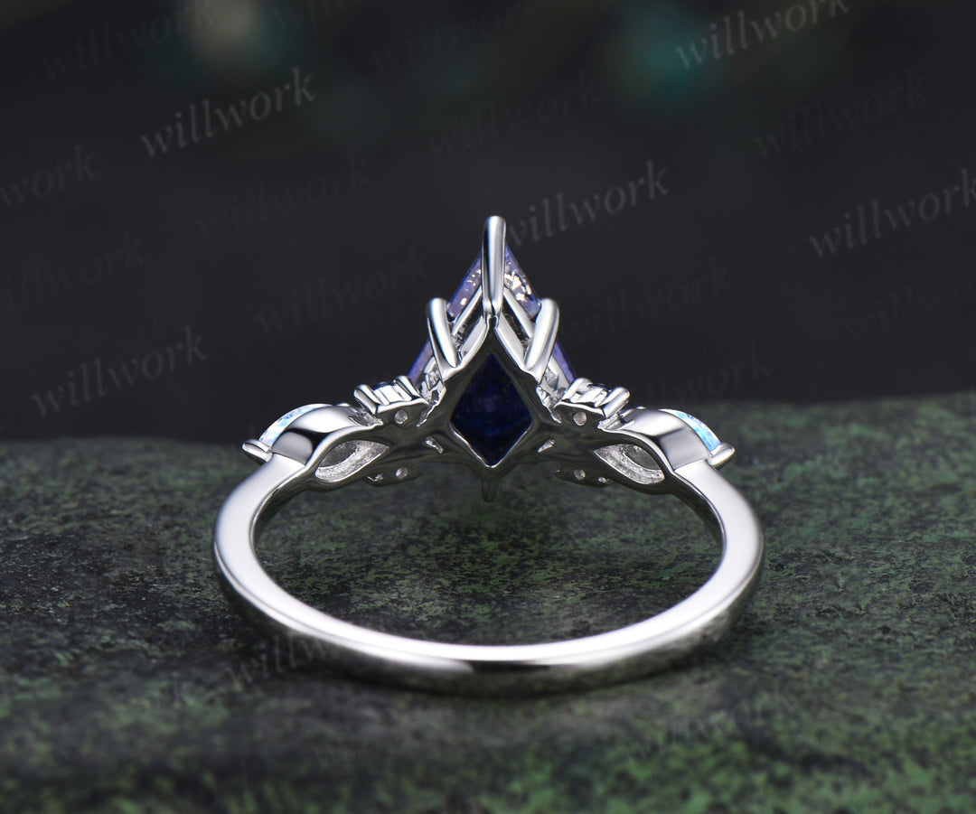 Vintage kite cut lapis lazuli engagement ring unique twisted marquise cut moonstone sapphire ring for women