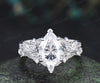 Succulent inspired pear moissanite ngagement ring set moissanites diamonds leaf wedding ring bridal set gifts for women