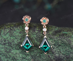 Kite cut emerald floral drop earrings elegant three stone dangle earrings for women
