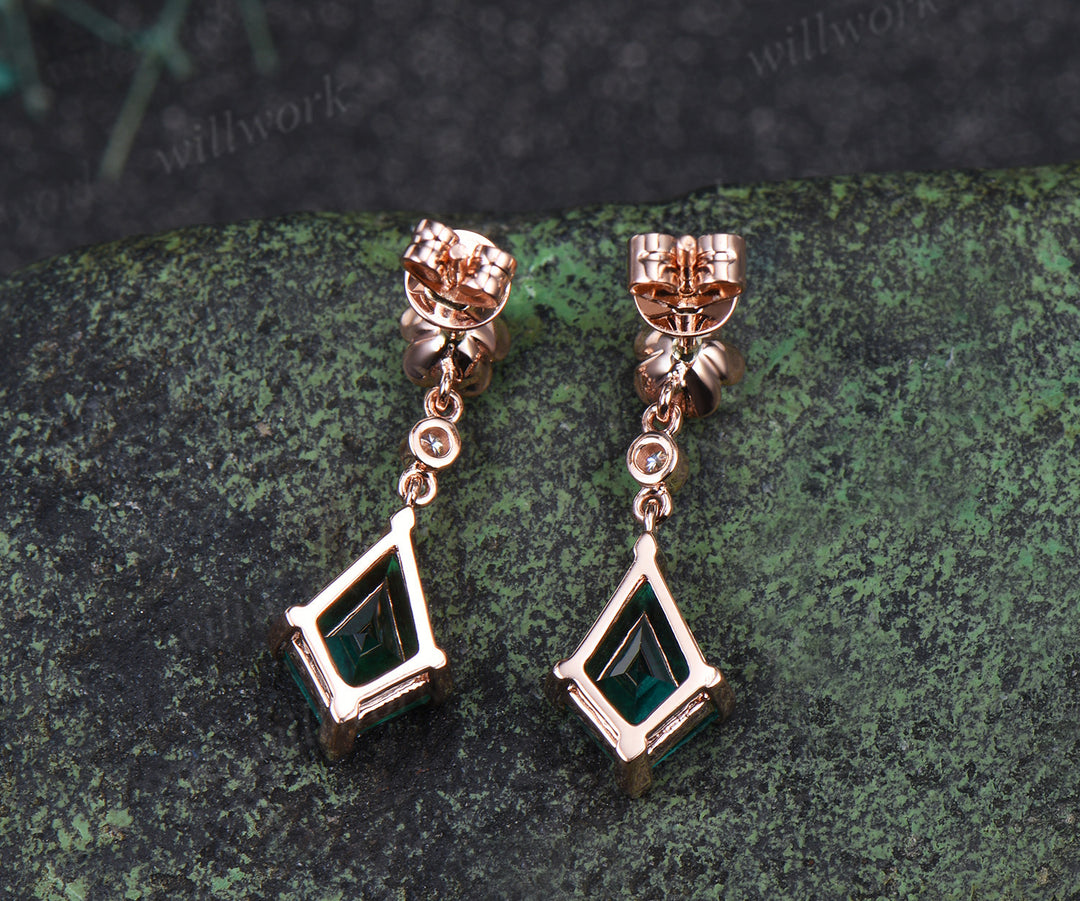 Kite cut emerald floral drop earrings elegant three stone dangle earrings for women