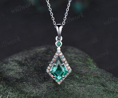 Kite cut emerald pendant necklace dainty opal halo pendant May birthstone jewelry anniversary birthday mother's gifts