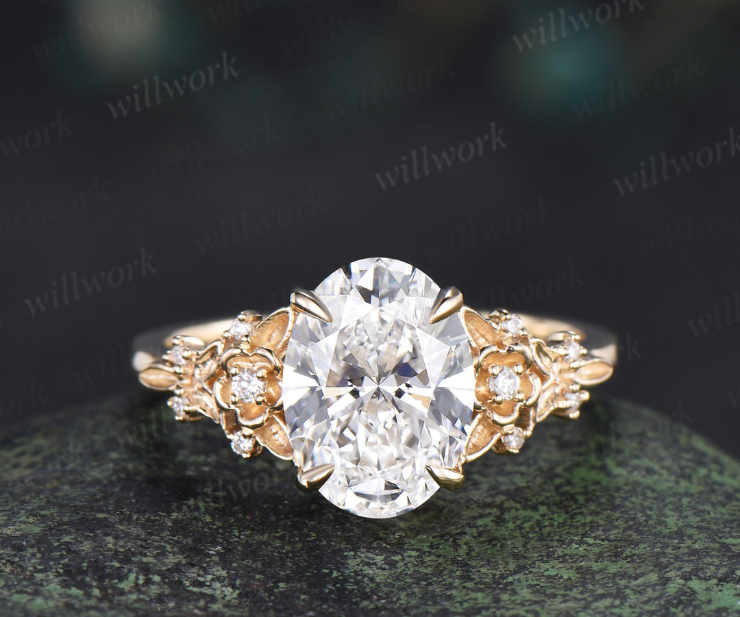 Oval cut IGI Certified Lab grown diamond Engagement Ring Set Nature inspired Leaf Froral Diamonds Bridal Set