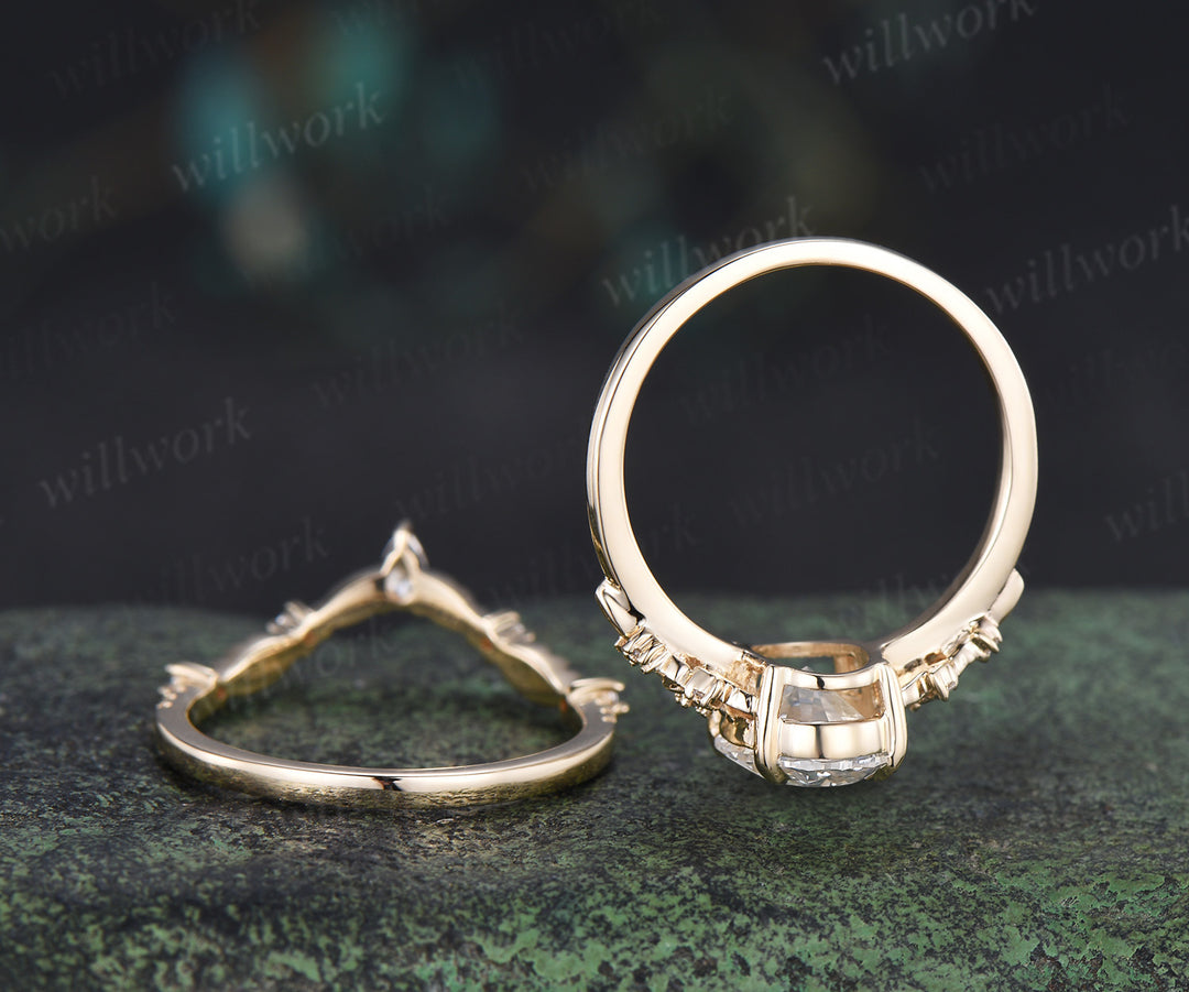 Oval cut IGI Certified Lab grown diamond Engagement Ring Set Nature inspired Leaf Froral Diamonds Bridal Set