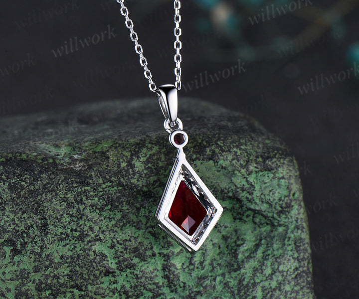 Kite cut ruby pendant necklace vintage opals halo pendant sterling silver white gold pendant necklaceJuly birthstone jewelry gifts for women