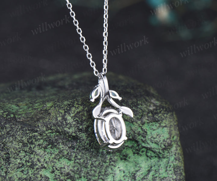 Oval Lab grown diamond necklace nature inspired accent opals elegant pendant necklace anniversary gifts